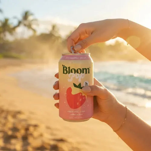 BLOOM NUTRITION | Bloom Pop Strawberry Cream Refresco Prebiótico Sabor Fresa y Crema | 12 Latas de 355 ml | Apoyo Digestivo y Bienestar Intestinal