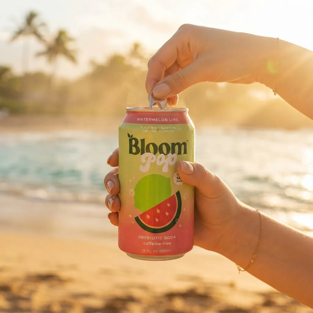 Bloom Pop Watermelon Lime 355 ml | Pack de 12 Latas  | Refresco Prebiótico Sabor Sandía y Limón | Sin Cafeína