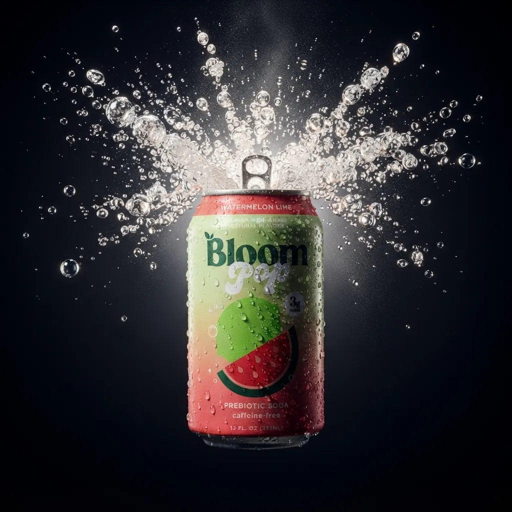 Bloom Pop Watermelon Lime 355 ml | Pack de 12 Latas  | Refresco Prebiótico Sabor Sandía y Limón | Sin Cafeína