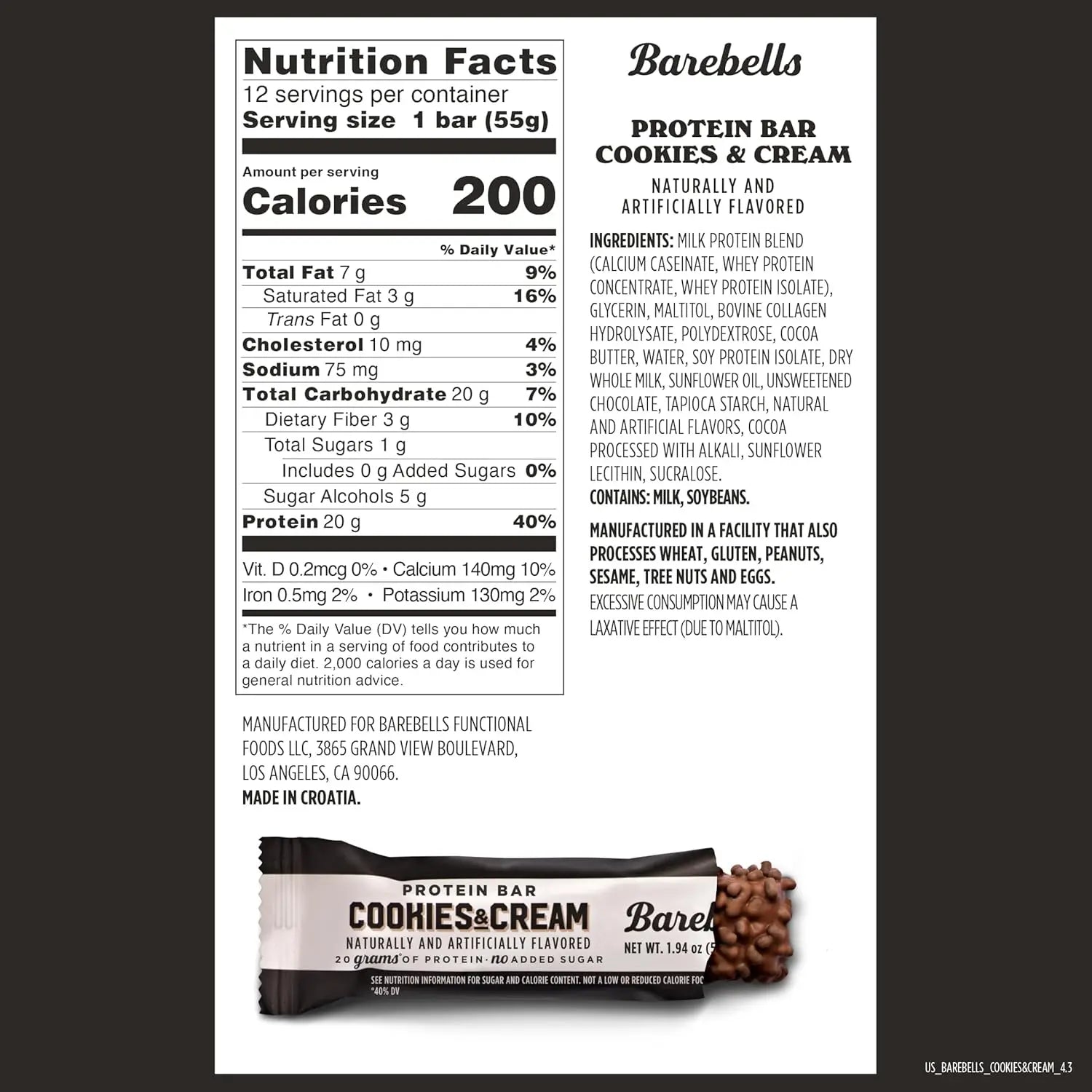 Barebells Proteina Barra 12pzs De 55gr Sfn COOKIES & CREAM