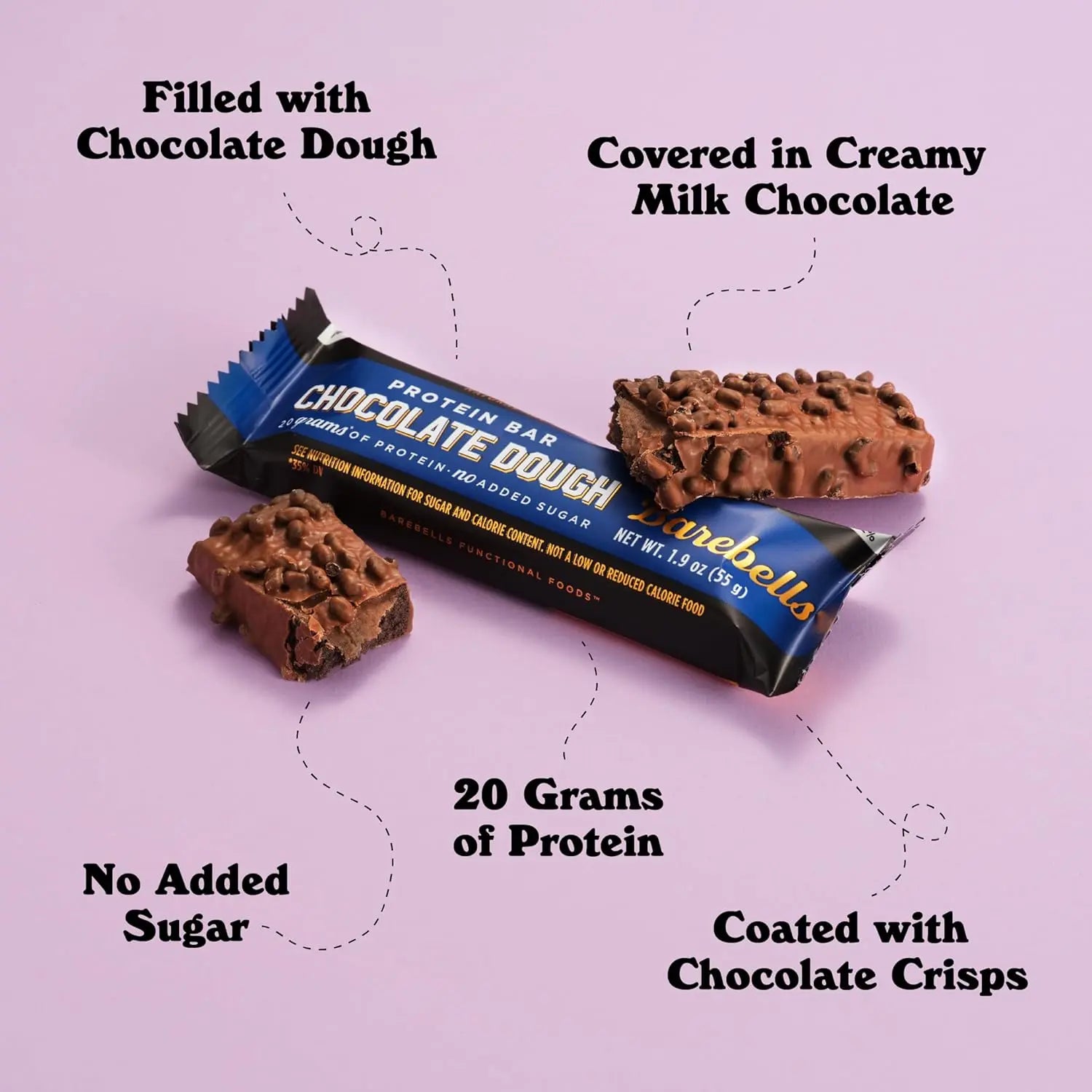 BAREBELLS PROTEINA BARRA 12PZS DE 55gFR SFN CHOCOLATE DOUGH