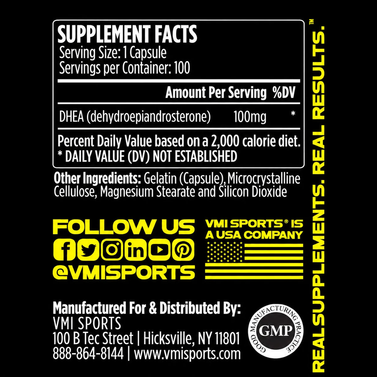 DHEA 100 mg - 100 Caps VMI Sports Black Series | Adaptógeno Hormonal | Equilibrio natural para cuerpo y mente | Fórmula limpia sin aditivos | Suplemento alimenticio