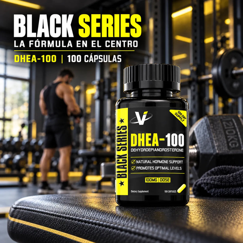 DHEA 100 mg - 100 Caps VMI Sports Black Series | Adaptógeno Hormonal | Equilibrio natural para cuerpo y mente | Fórmula limpia sin aditivos | Suplemento alimenticio
