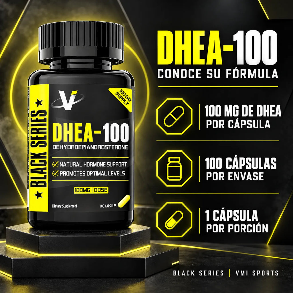 DHEA 100 mg - 100 Caps VMI Sports Black Series | Adaptógeno Hormonal | Equilibrio natural para cuerpo y mente | Fórmula limpia sin aditivos | Suplemento alimenticio