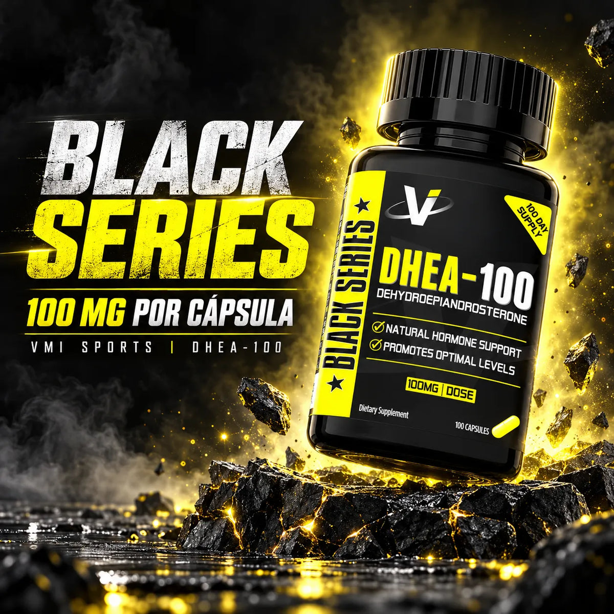 DHEA 100 mg - 100 Caps VMI Sports Black Series | Adaptógeno Hormonal | Equilibrio natural para cuerpo y mente | Fórmula limpia sin aditivos | Suplemento alimenticio