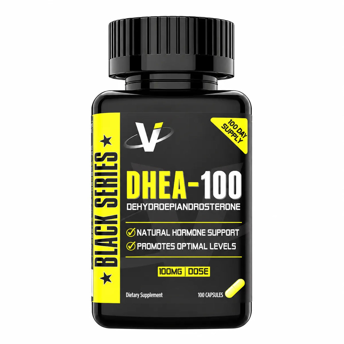 DHEA 100 mg - 100 Caps VMI Sports Black Series | Adaptógeno Hormonal | Equilibrio natural para cuerpo y mente | Fórmula limpia sin aditivos | Suplemento alimenticio