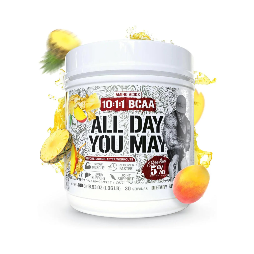 5% Nutrition All Day You May Aminoácidos Esenciales, BCAAs y EAAs para Recuperación e Hidratación 30 Servicios Sabor Mango Piña