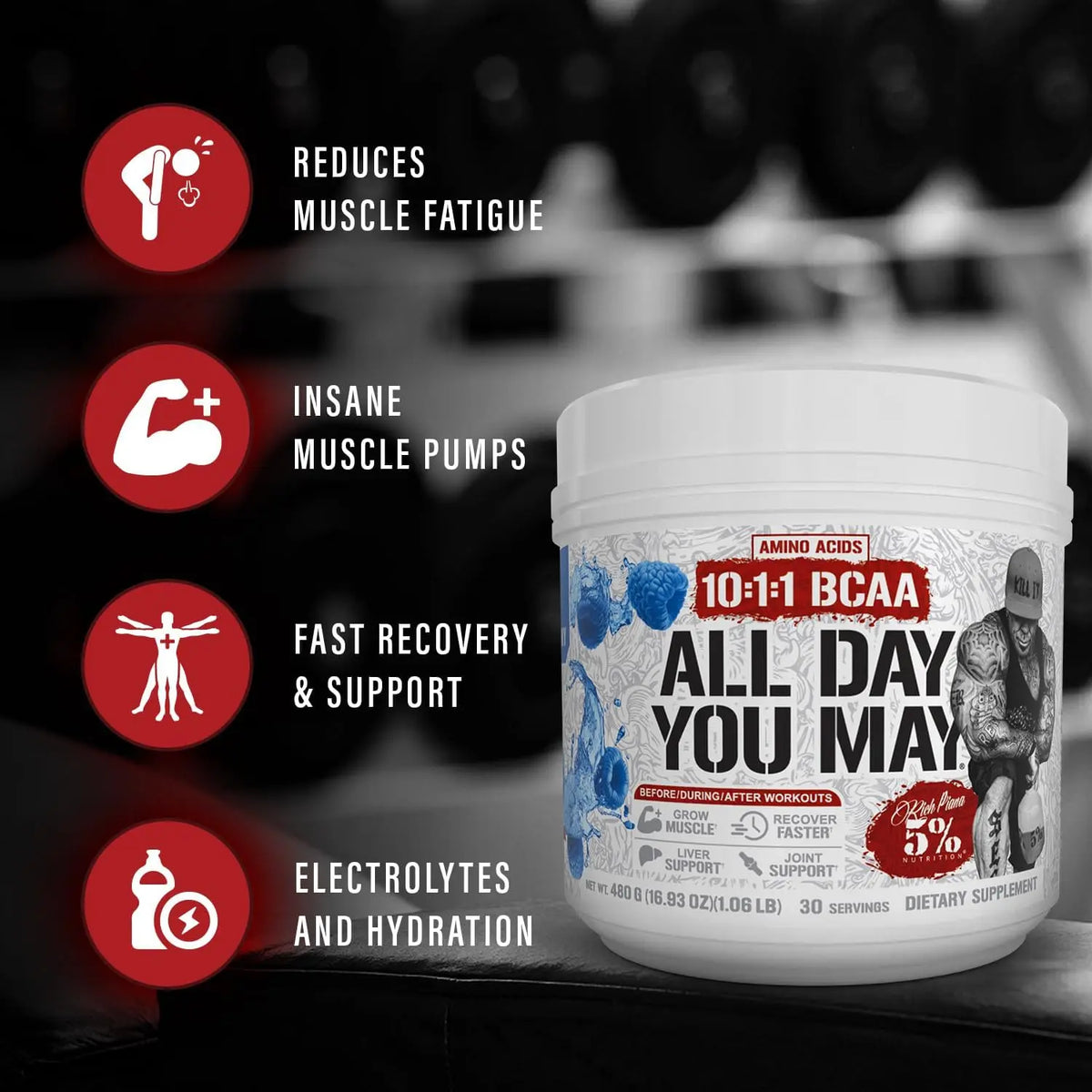 5% Nutrition All Day You May Aminoácidos Esenciales, BCAAs y EAAs para Recuperación e Hidratación 30 Servicios Sabor Mango Piña