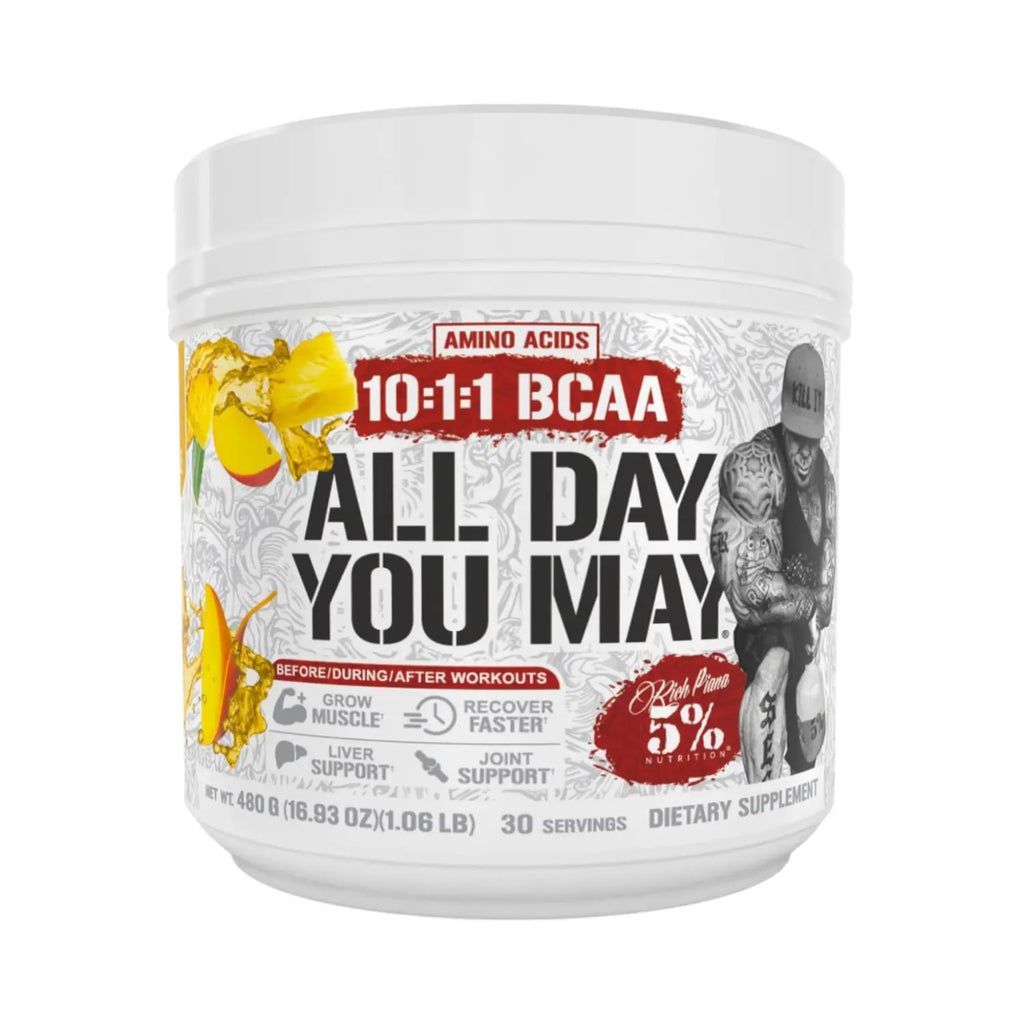 5% Nutrition All Day You May Aminoácidos Esenciales, BCAAs y EAAs para Recuperación e Hidratación 30 Servicios Sabor Mango Piña