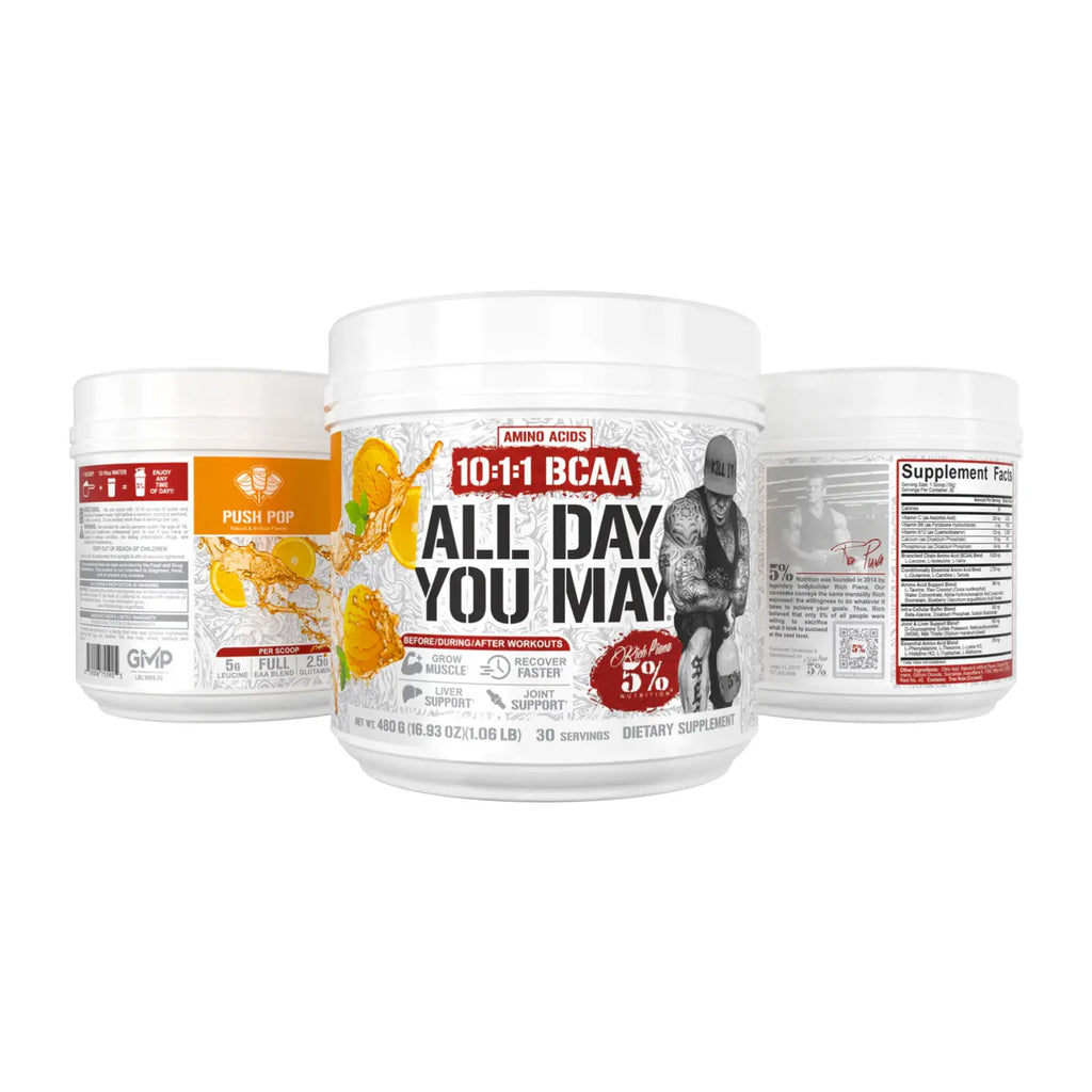 5% Nutrition All Day You May | Aminoácidos Esenciales BCAA y EAA | 30 Servicios | Sabor Push Pop
