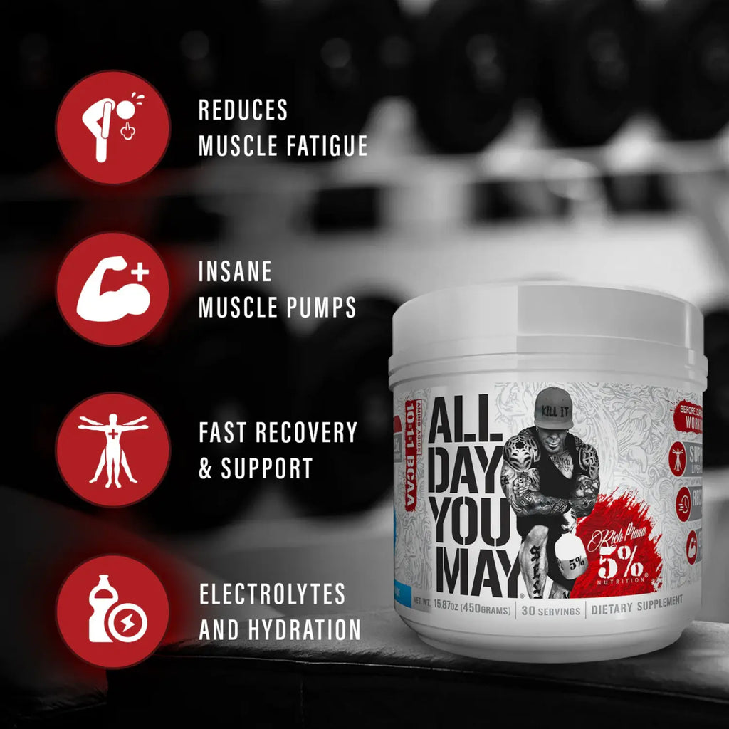5% Nutrition All Day You May | Aminoácidos Esenciales BCAA y EAA | 30 Servicios | Sabor Push Pop