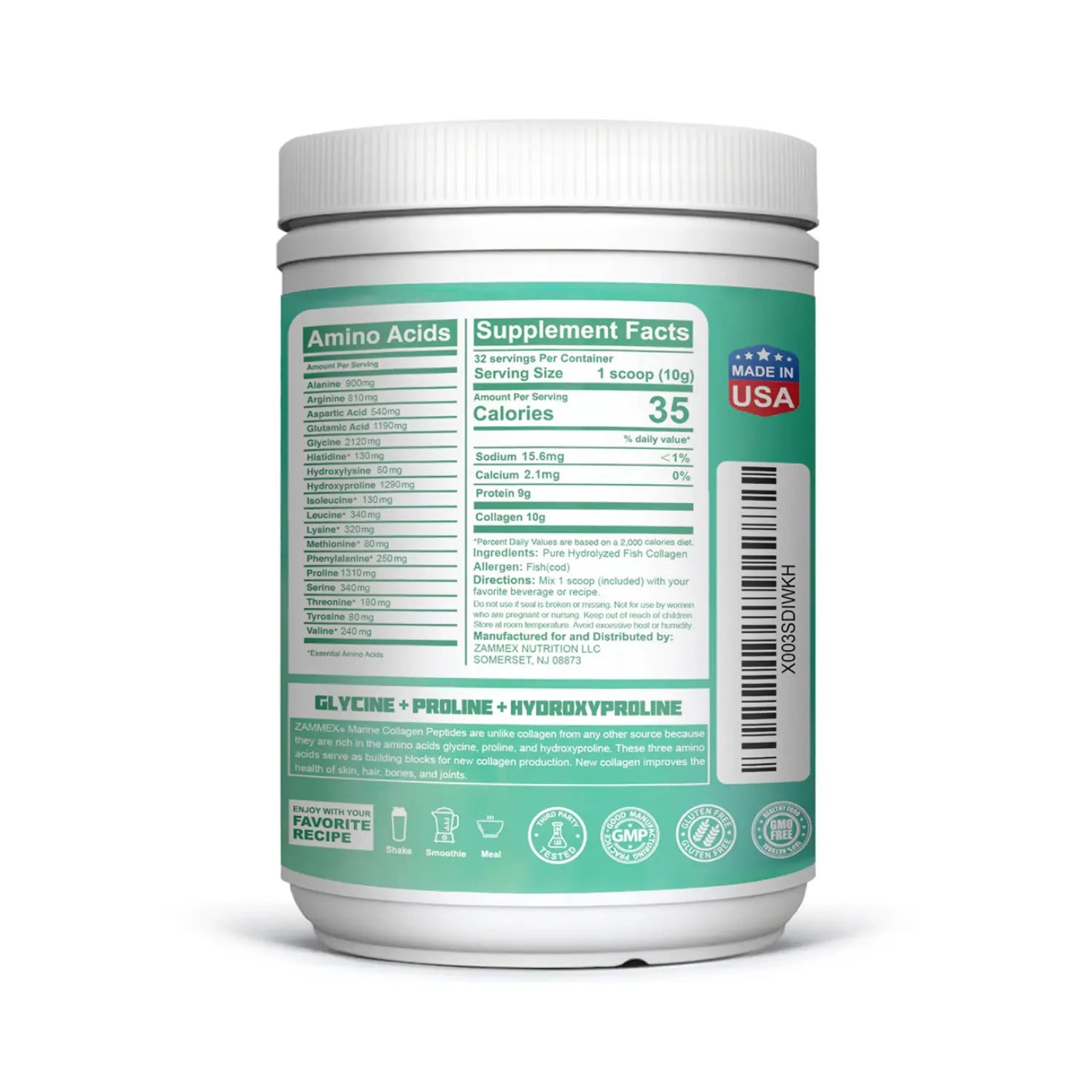 Zammex Fish Collagen Colágeno de Pescado en polvo 320g sfn