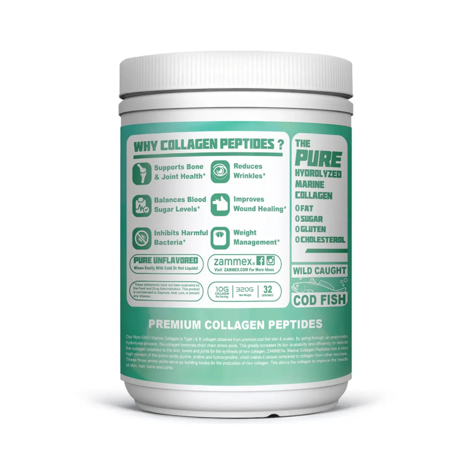 Zammex Fish Collagen Colágeno de Pescado en polvo 320g sfn