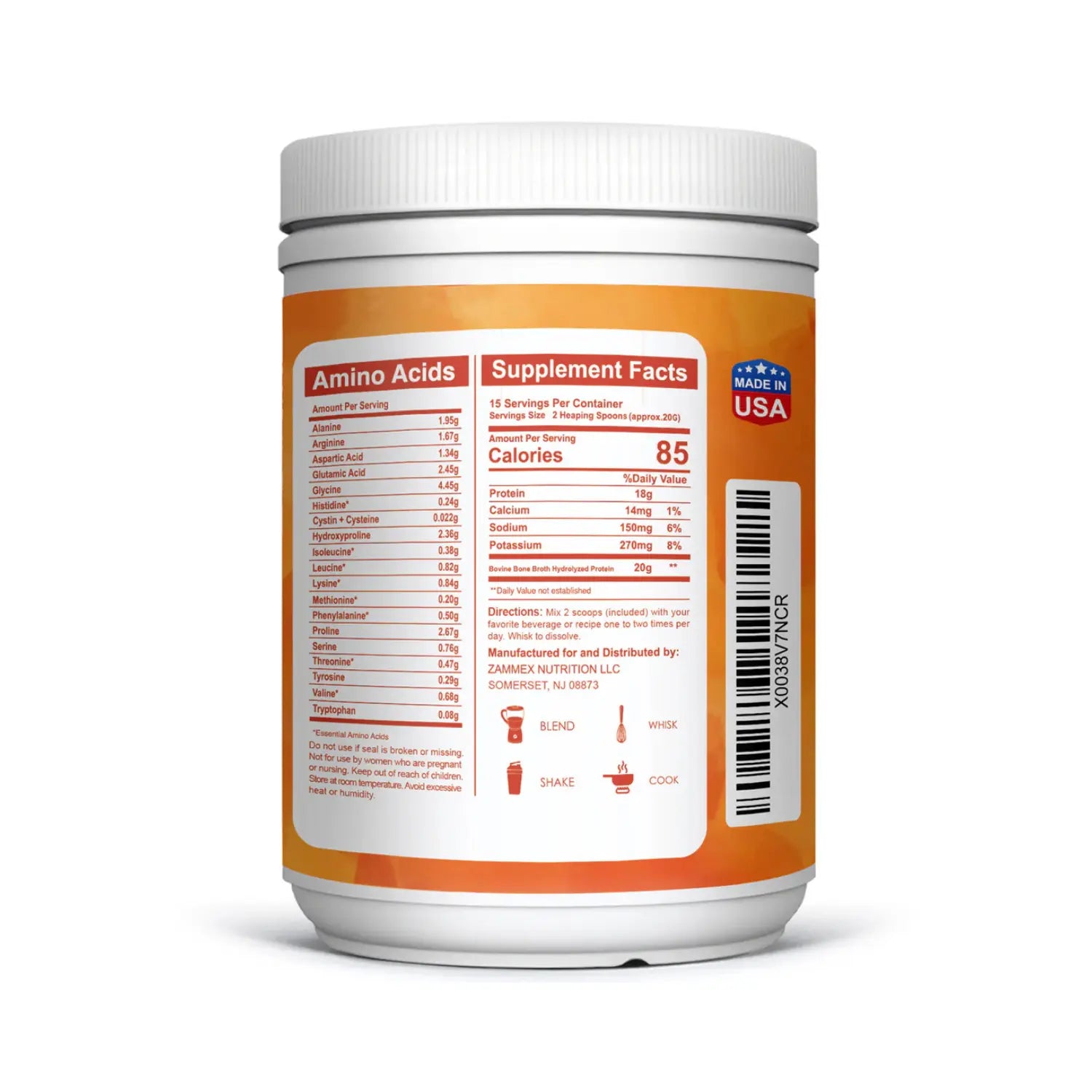 Zammex Proteína de Caldo de Hueso de Res en polvo 300 grsSFN