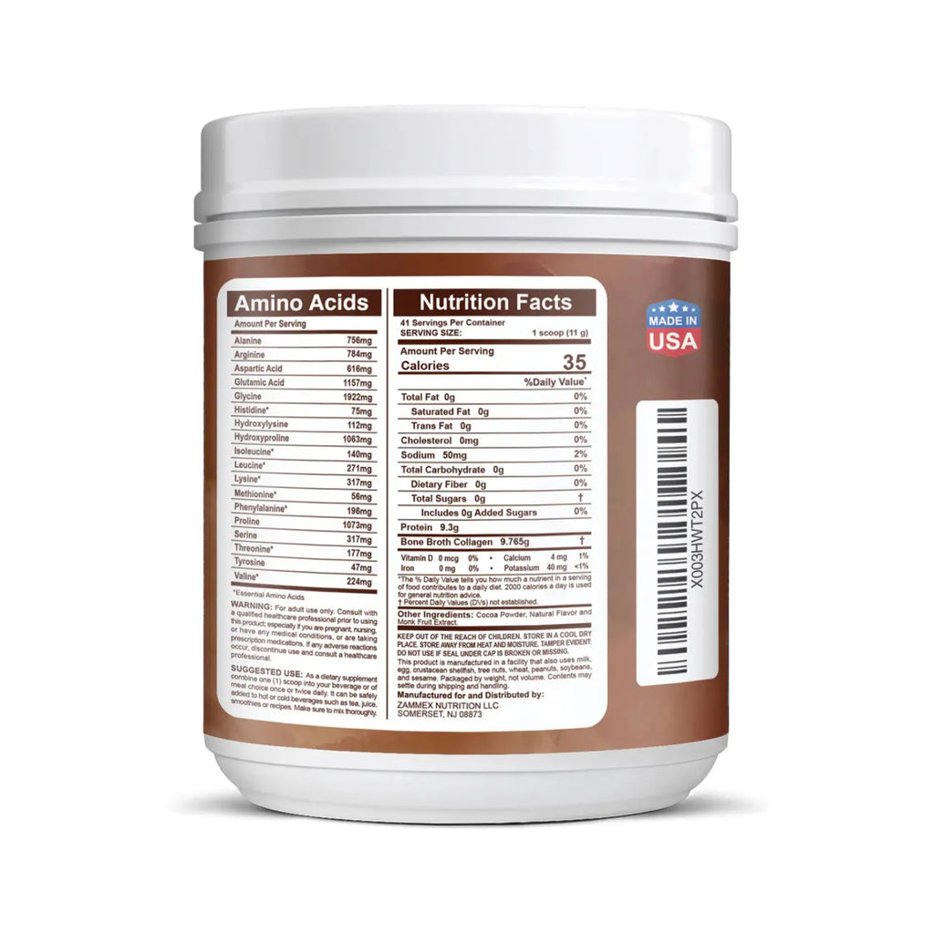 Zammex bone broth collagen 454 grs chocolate