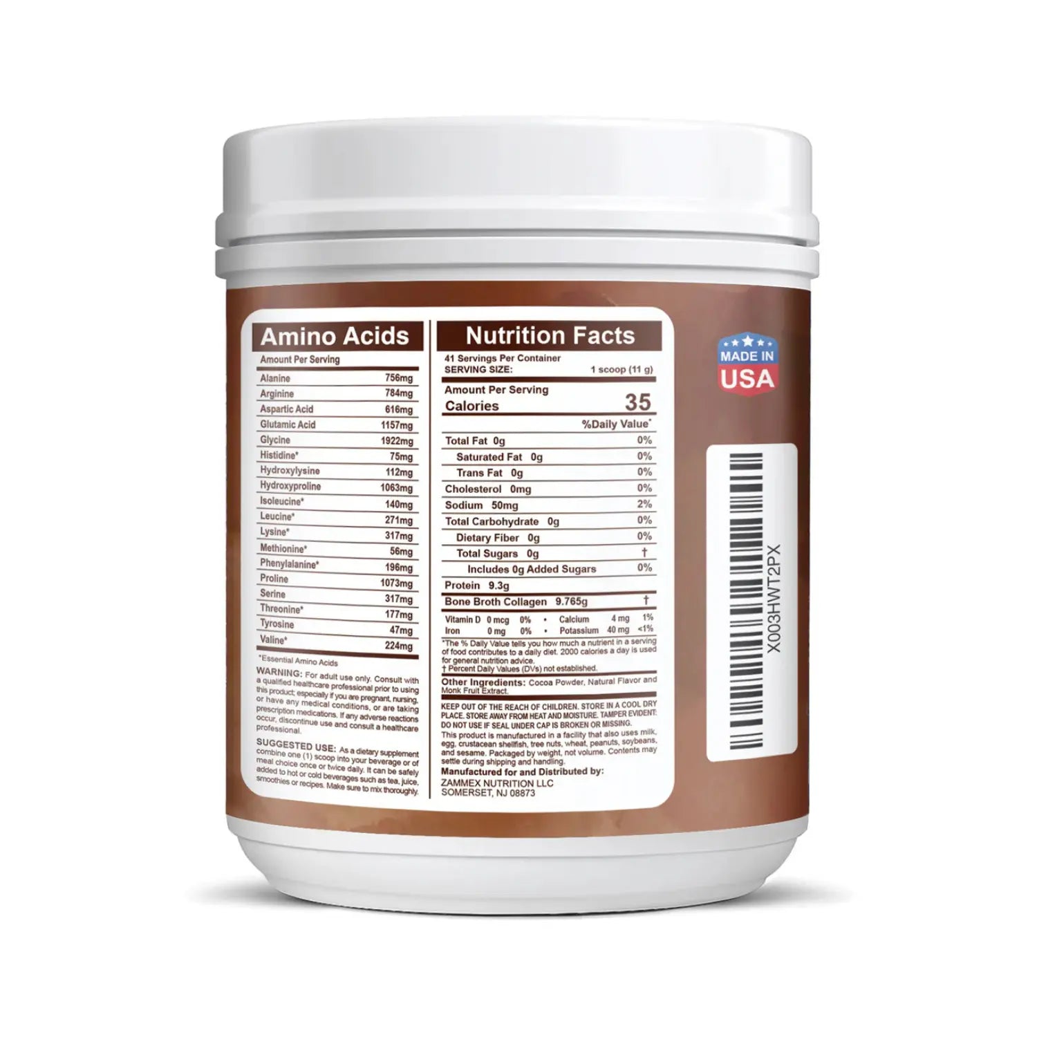 Zammex bone broth collagen 454 grs chocolate