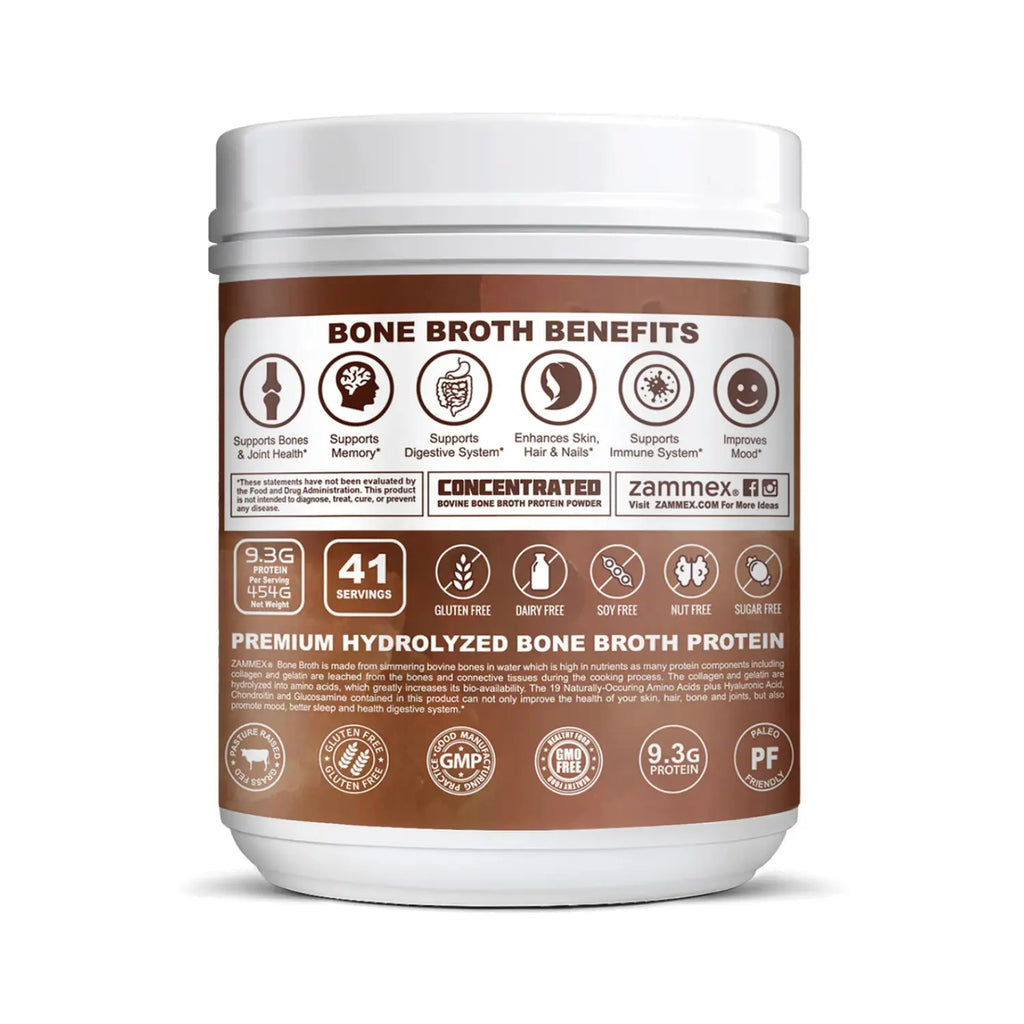 Zammex bone broth collagen 454 grs chocolate
