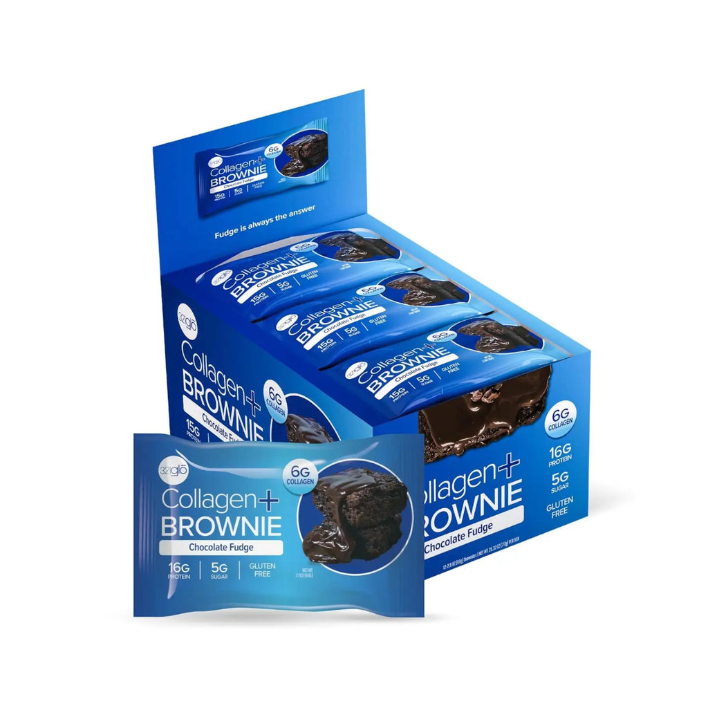 321 Glo Collagen+ Protein Brownie Sabor Chocolate 12 pzs