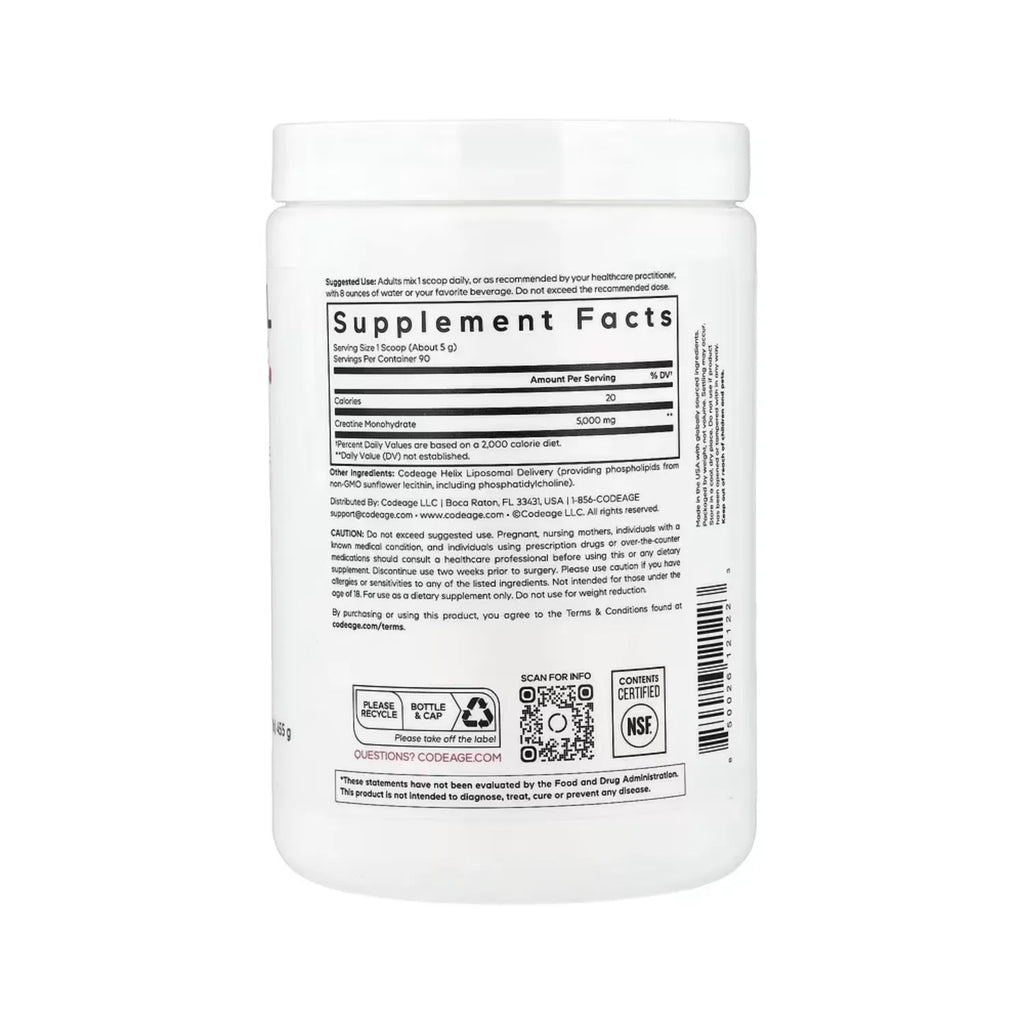 Codeage, Sport, Creatina Liposomal En Polvo, Sin Sabor, 455 G, 90 Servicios (1 Lb)