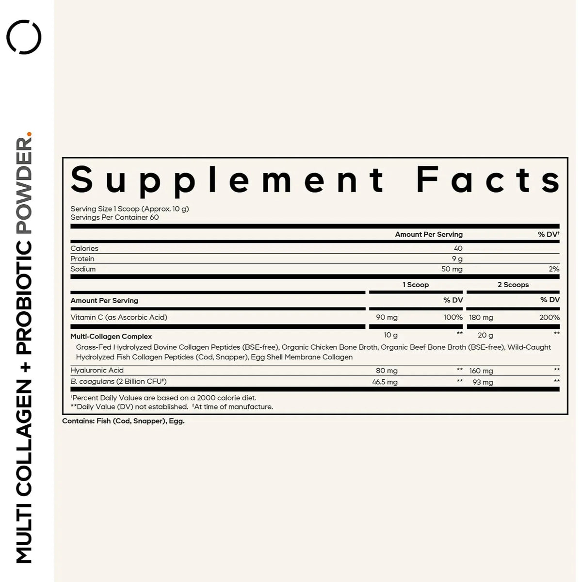 Codeage, Multi Colágeno 5 Tipos. Vitamina C, Ácido Hialurónico Y Probióticos, 600 Gramos