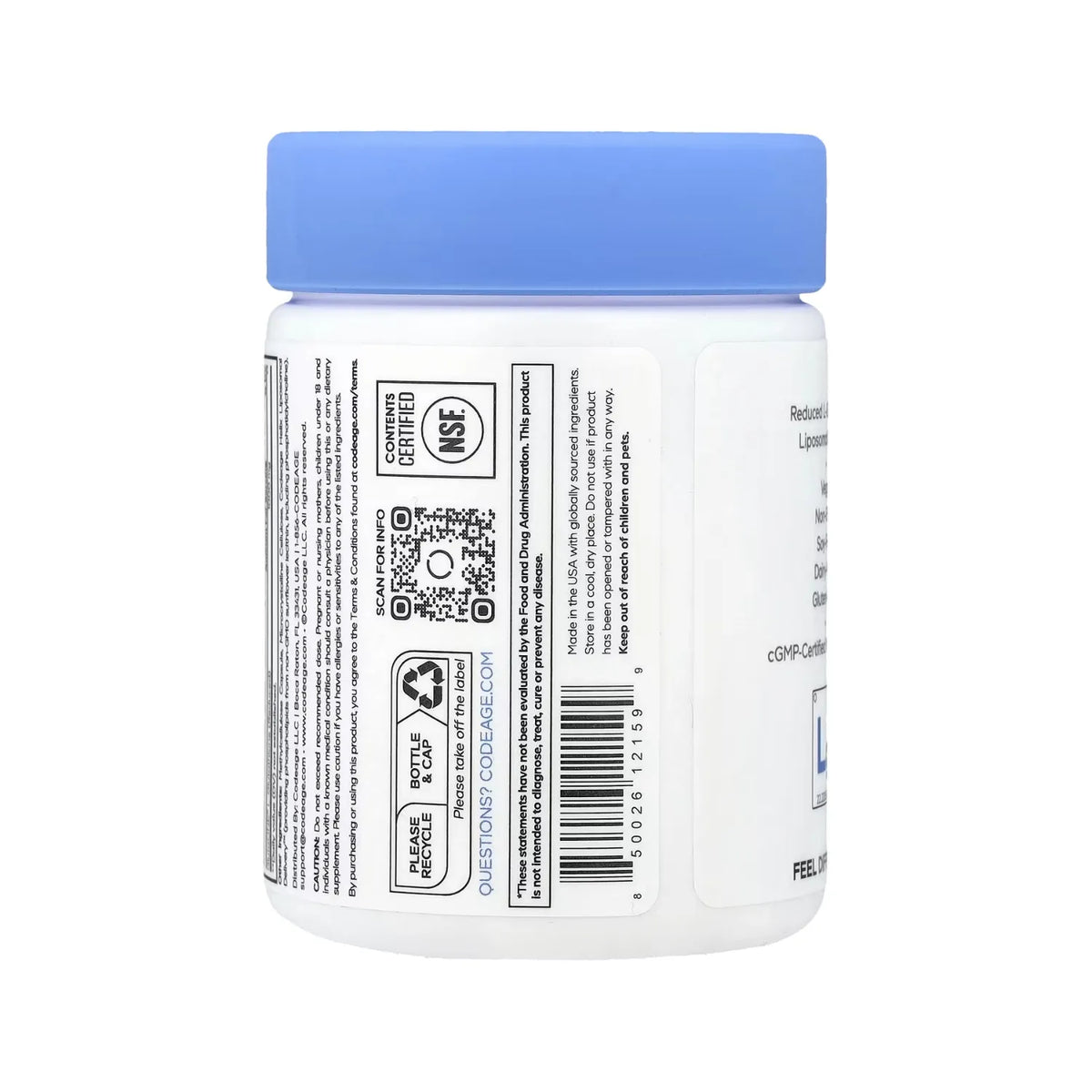 Codeage, Glutatión Liposomal, 60 Cápsulas Vegetales (500 Mg Por Cápsula)