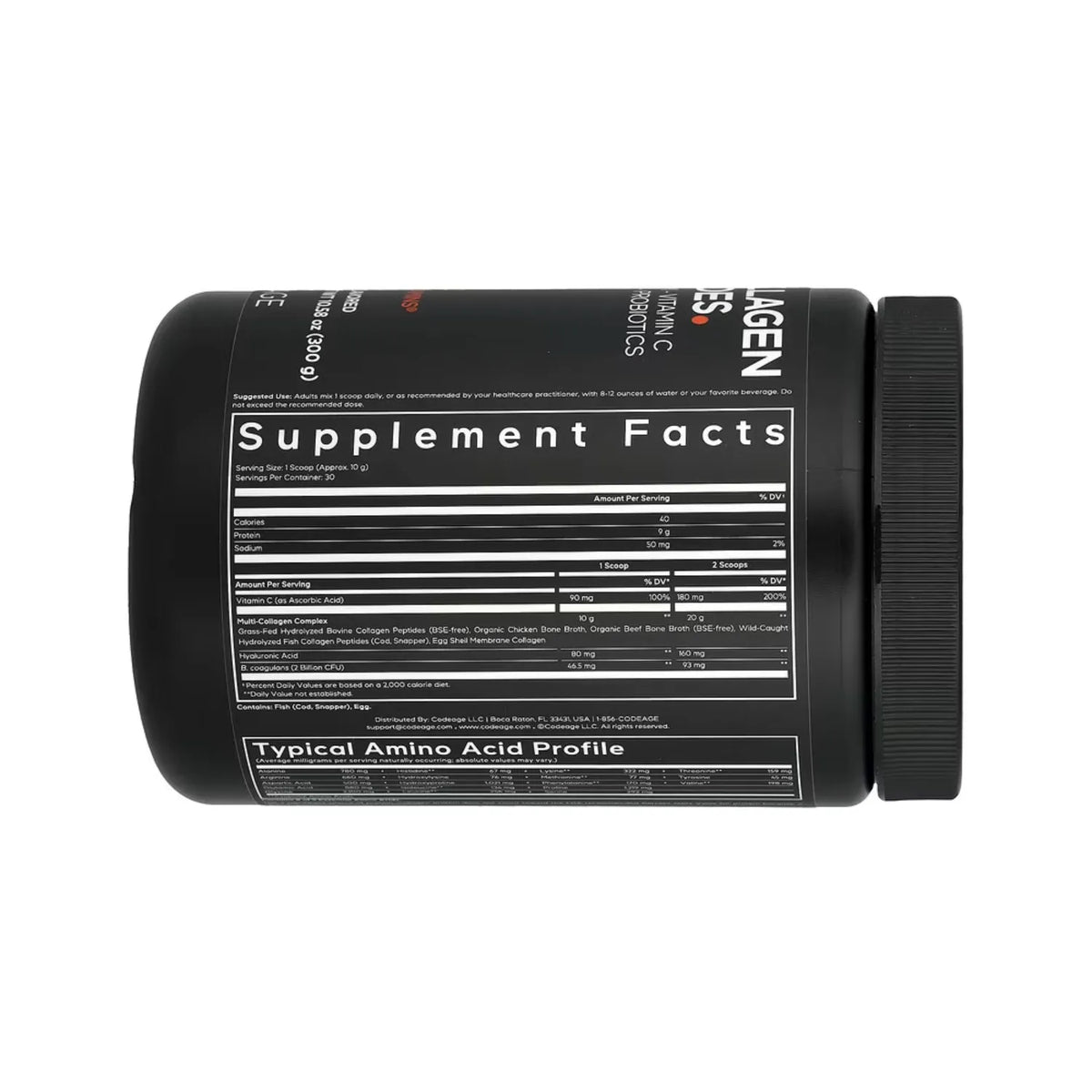Codeage, Péptidos De Colágeno Múltiple En Polvo, Sin Sabor, 300 G (10.58 Oz)