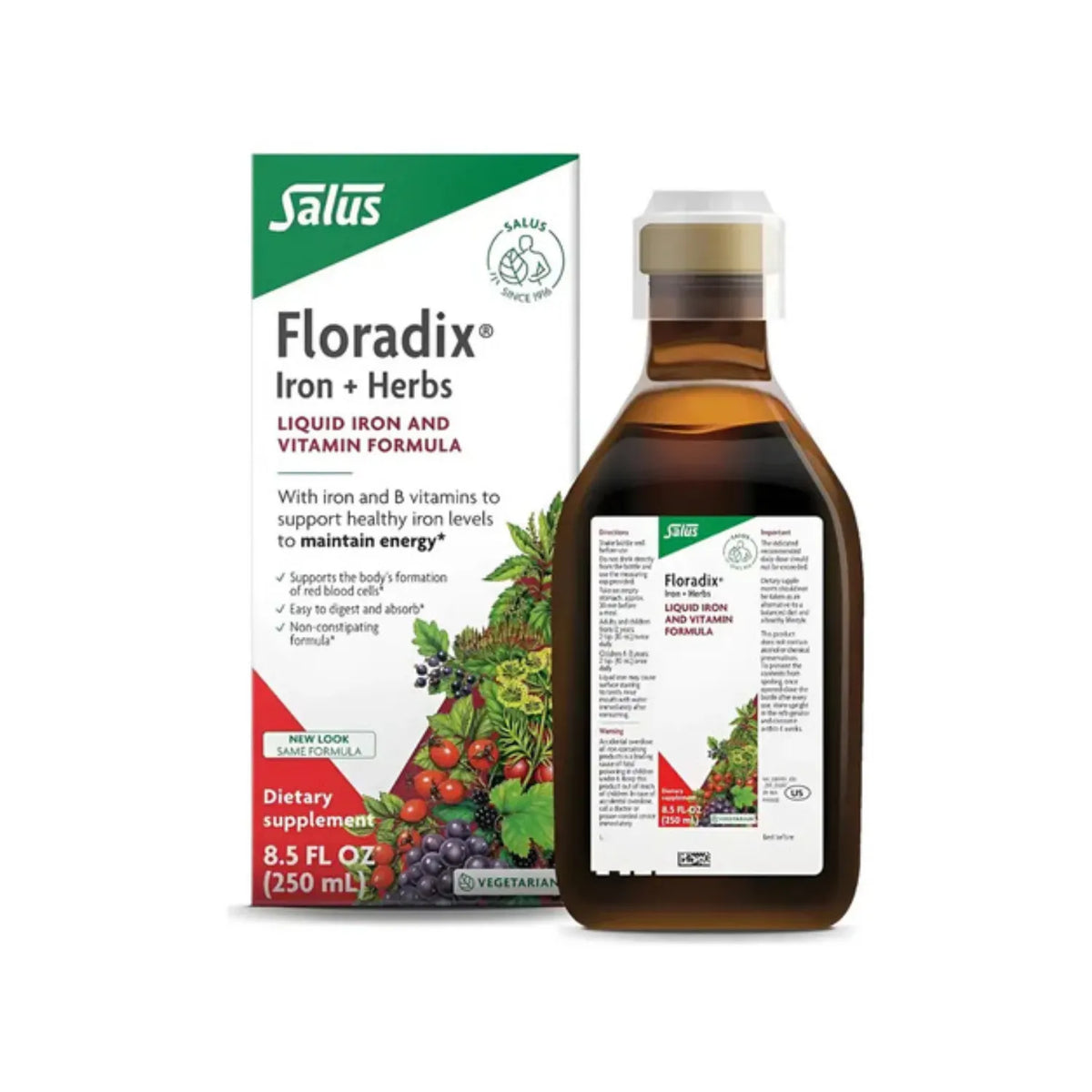GAIA HERBS | Floradix Iron + Herbs Hierro Líquido con Vitaminas B | 250 ml (8.5 oz) | Apoyo Energético y Formación de Glóbulos Rojos