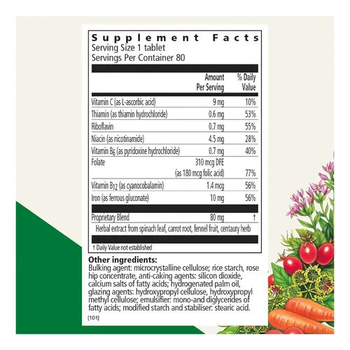 GAIA HERBS | Floradix Iron + Herbs con Hierro y Vitaminas B | 80 Tabletas | Apoyo a la Energía y Formación de Glóbulos Rojos