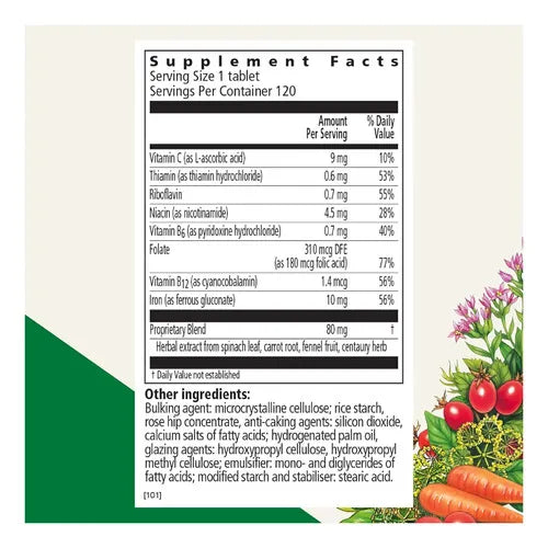 GAIA HERBS | Floradix Iron Tablets con Hierro y Vitaminas B | 120 Tabletas | Apoyo a la Energía y Formación de Glóbulos Rojos