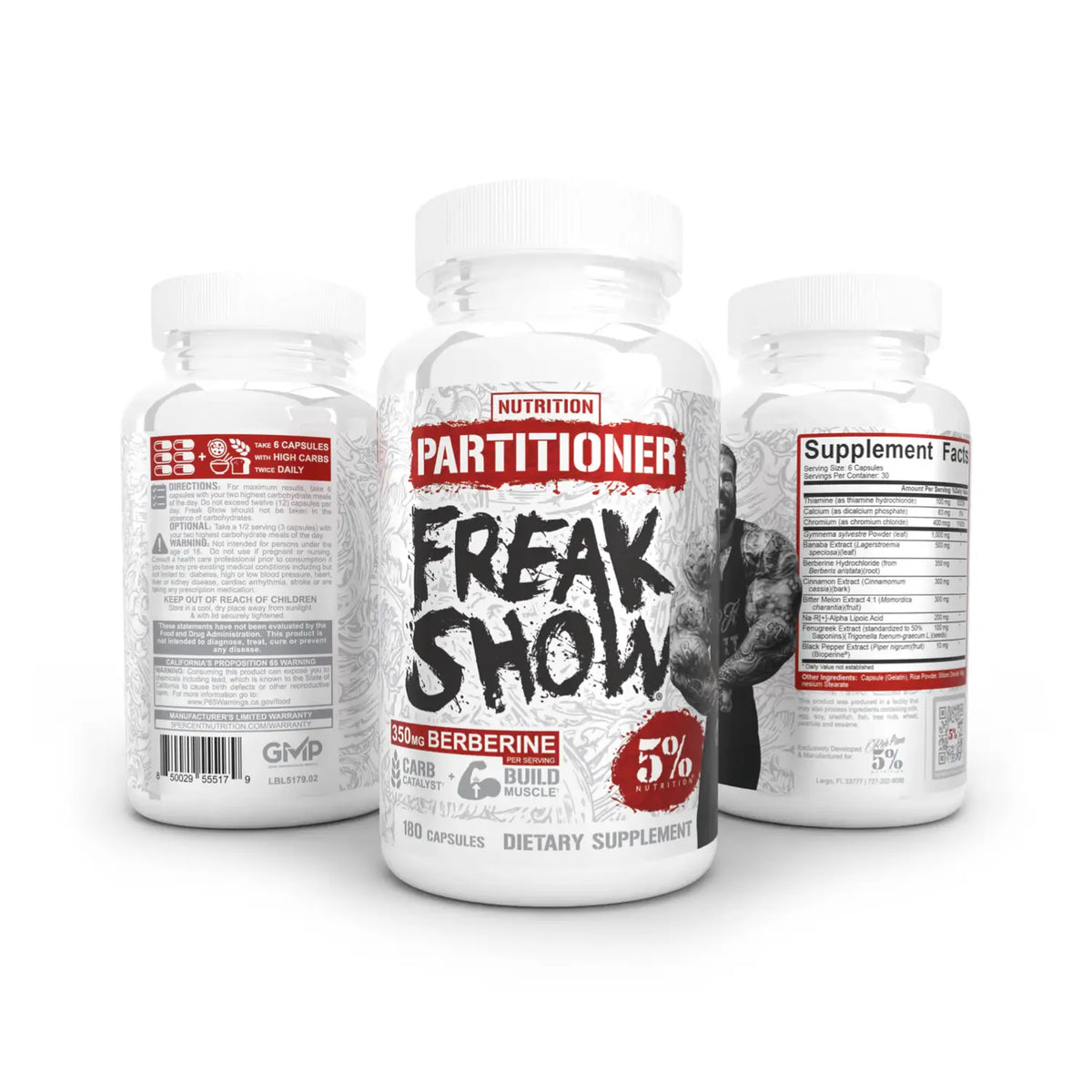 5% Nutrition | Freak Show Partitionier | 180 Cápsulas | Suplemento Alimenticio con Berberina