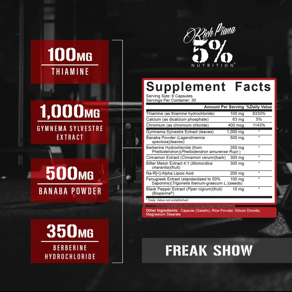 5% Nutrition | Freak Show Partitionier | 180 Cápsulas | Suplemento Alimenticio con Berberina