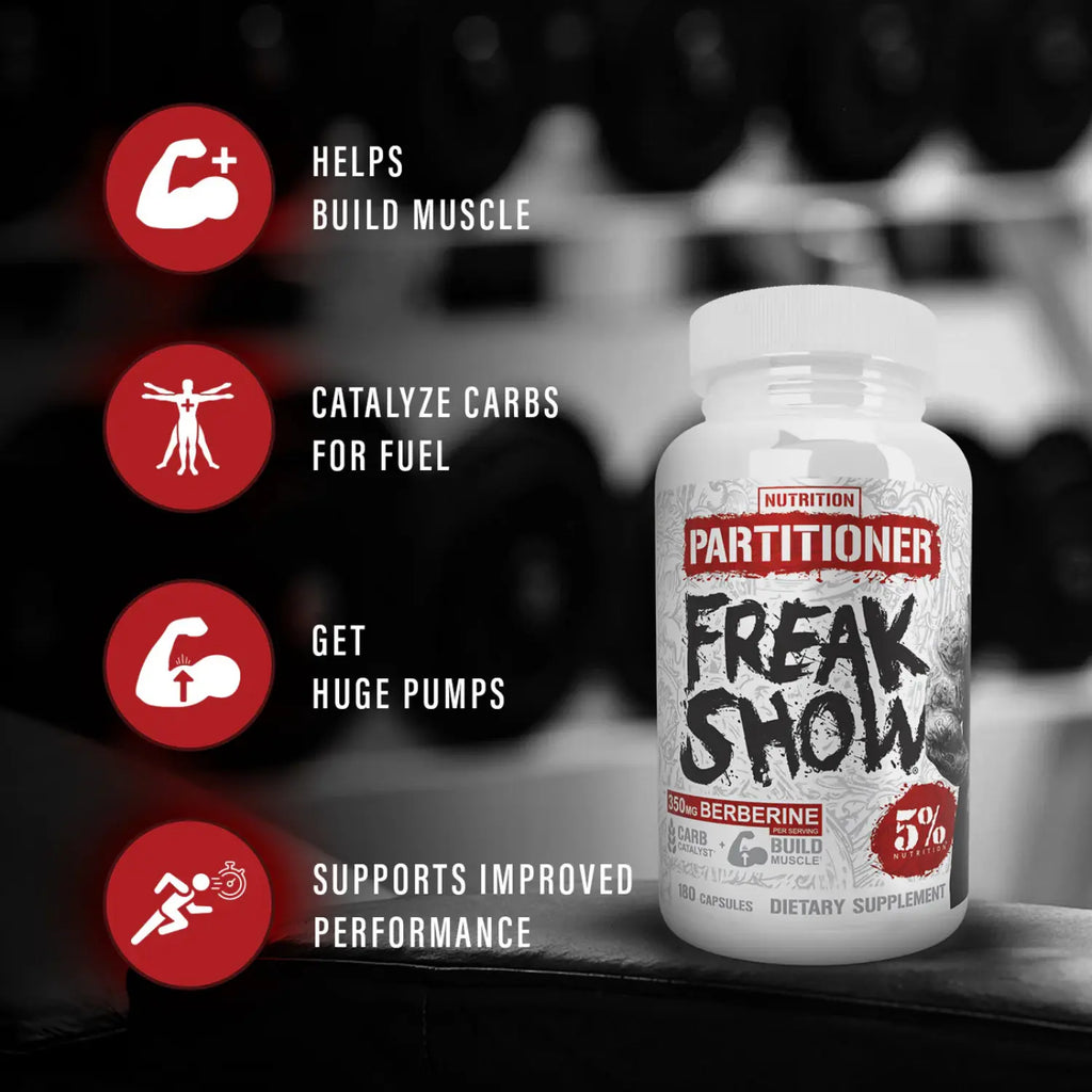 5% Nutrition | Freak Show Partitionier | 180 Cápsulas | Suplemento Alimenticio con Berberina