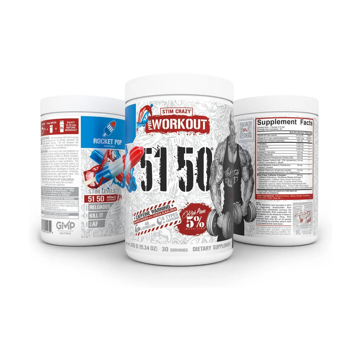 5% Nutrition 5150 | Pre Entreno con Citrulina y L-Tirosina | 30 Servicios | Sabor Rocket Pop