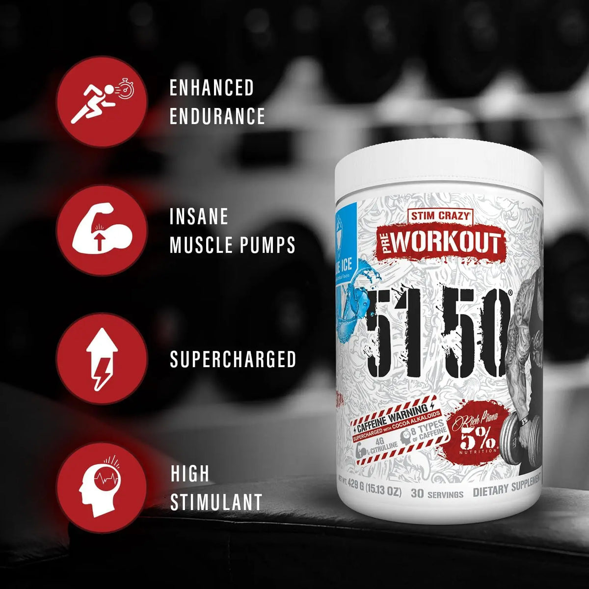 5% Nutrition 5150 | Pre Entreno con Citrulina y L-Tirosina | 30 Servicios | Sabor Rocket Pop
