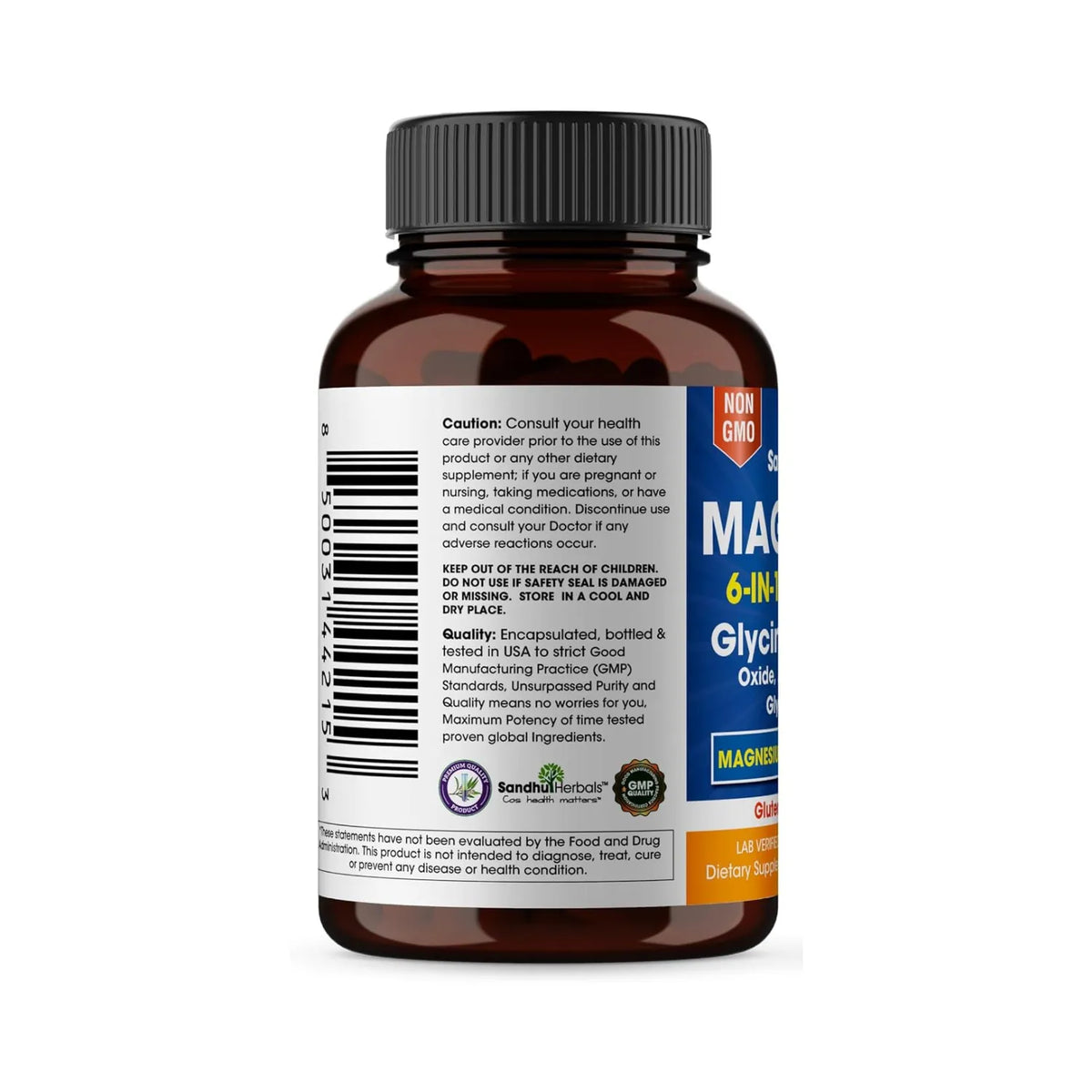 Sandhus Herbals Magnesium Complex 6 in 1500 mg Magnesium Con Zinc 120 Capsulas