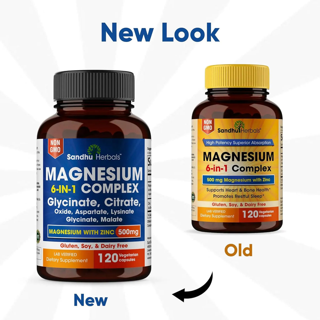 Sandhus Herbals Magnesium Complex 6 in 1500 mg Magnesium Con Zinc 120 Capsulas