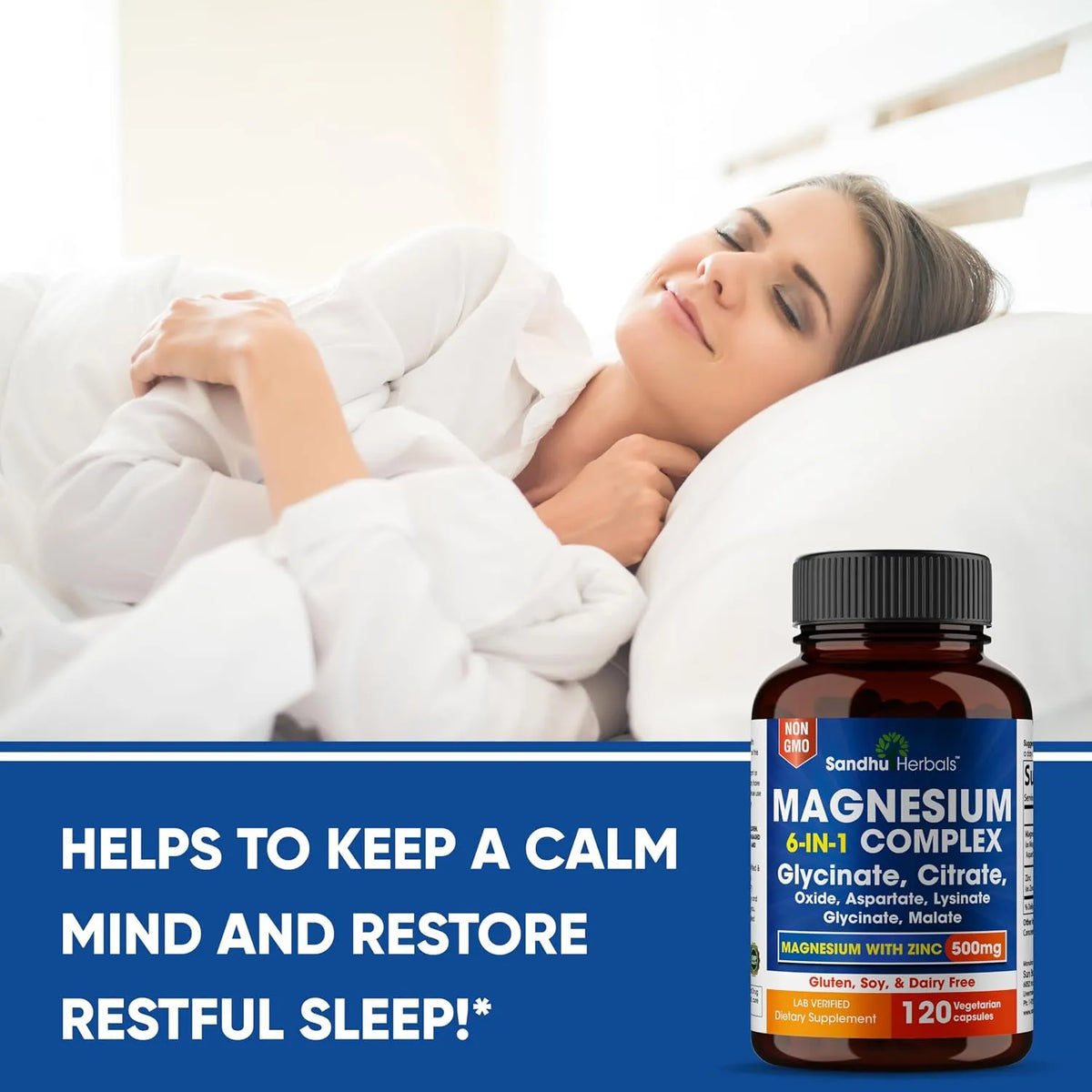 Sandhus Herbals Magnesium Complex 6 in 1500 mg Magnesium Con Zinc 120 Capsulas