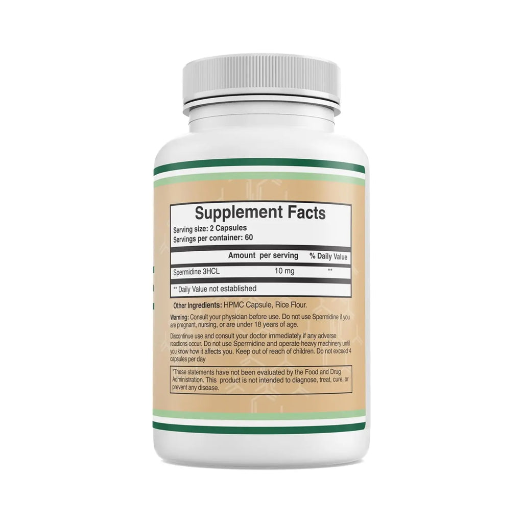 Double Wood Supplements Espermidina (10 mg de 99% de espermidina – Probado por terceros – 120 cápsulas – Más de 100 veces más potente que el extracto de germen de trigo