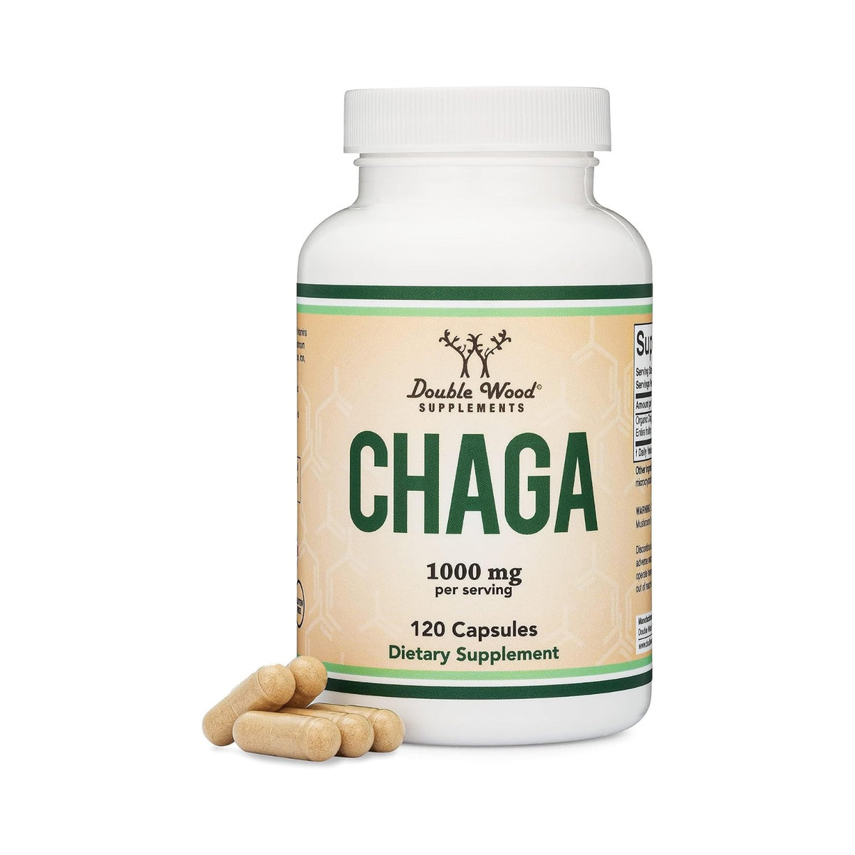 Double Wood Hongo Chaga Orgánico 1000 mg 120 Cápsulas