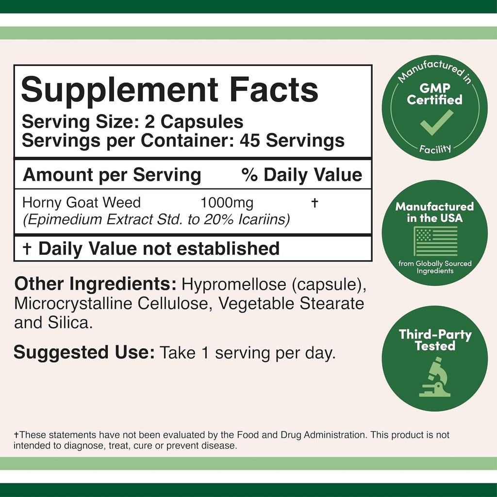 Double Wood Horny Goat Weed Epimedium 1000 mg 90 Cápsulas