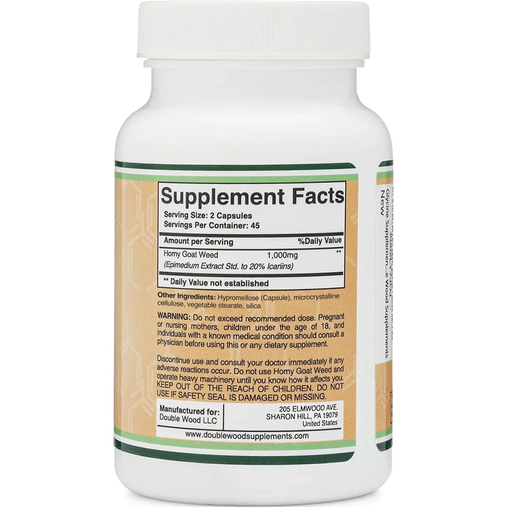 Double Wood Horny Goat Weed Epimedium 1000 mg 90 Cápsulas