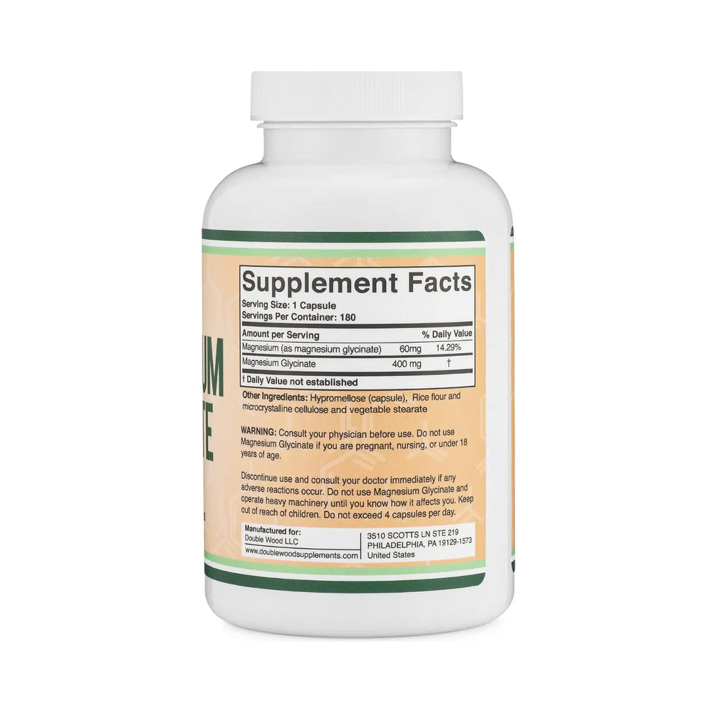 DOUBLE WOOD Magnesium Glycinate - 180 x 400 mg capsules