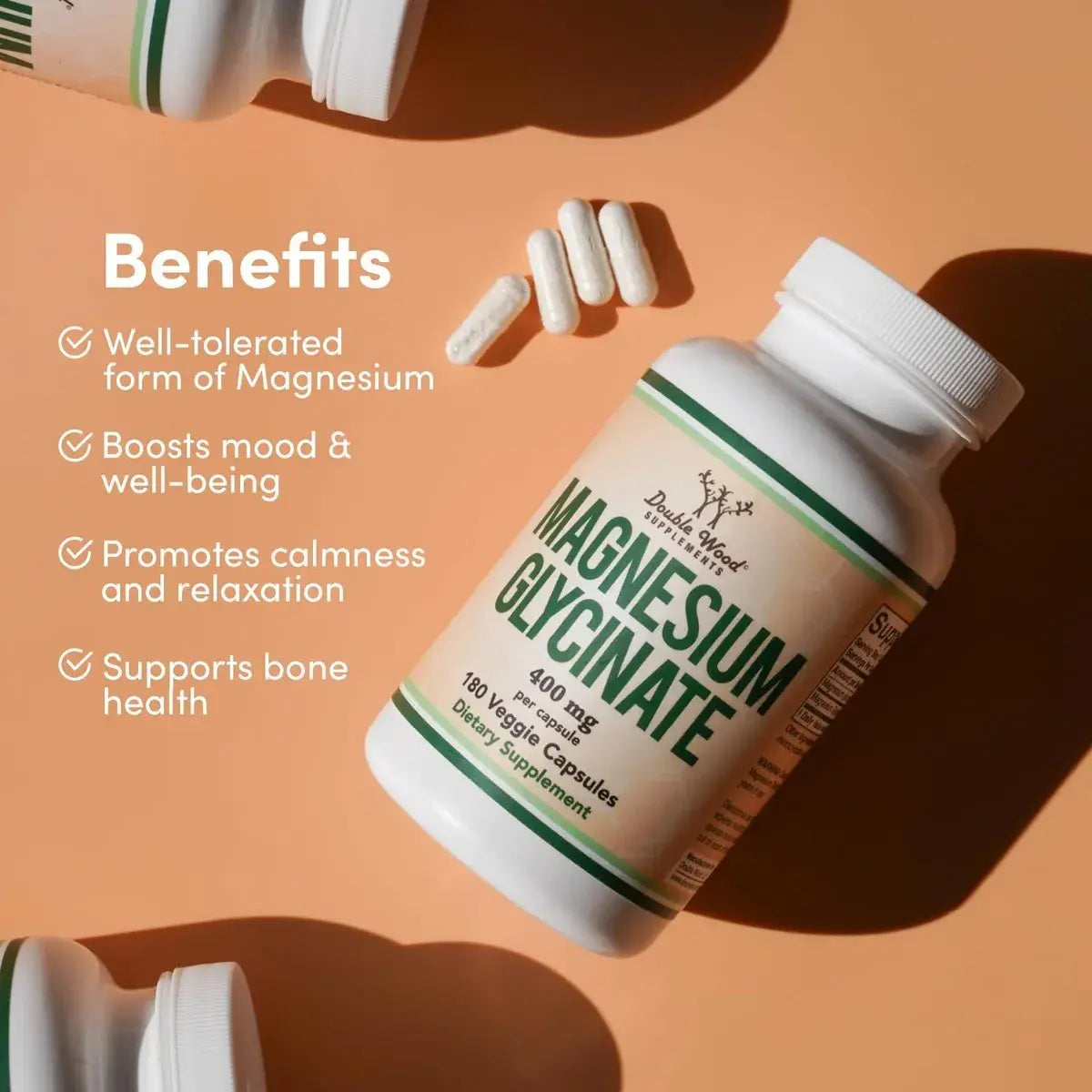 DOUBLE WOOD Magnesium Glycinate - 180 x 400 mg capsules
