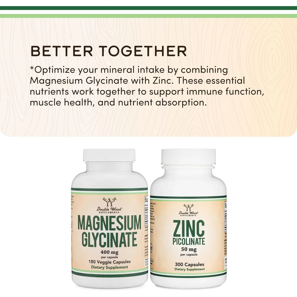 DOUBLE WOOD Magnesium Glycinate - 180 x 400 mg capsules