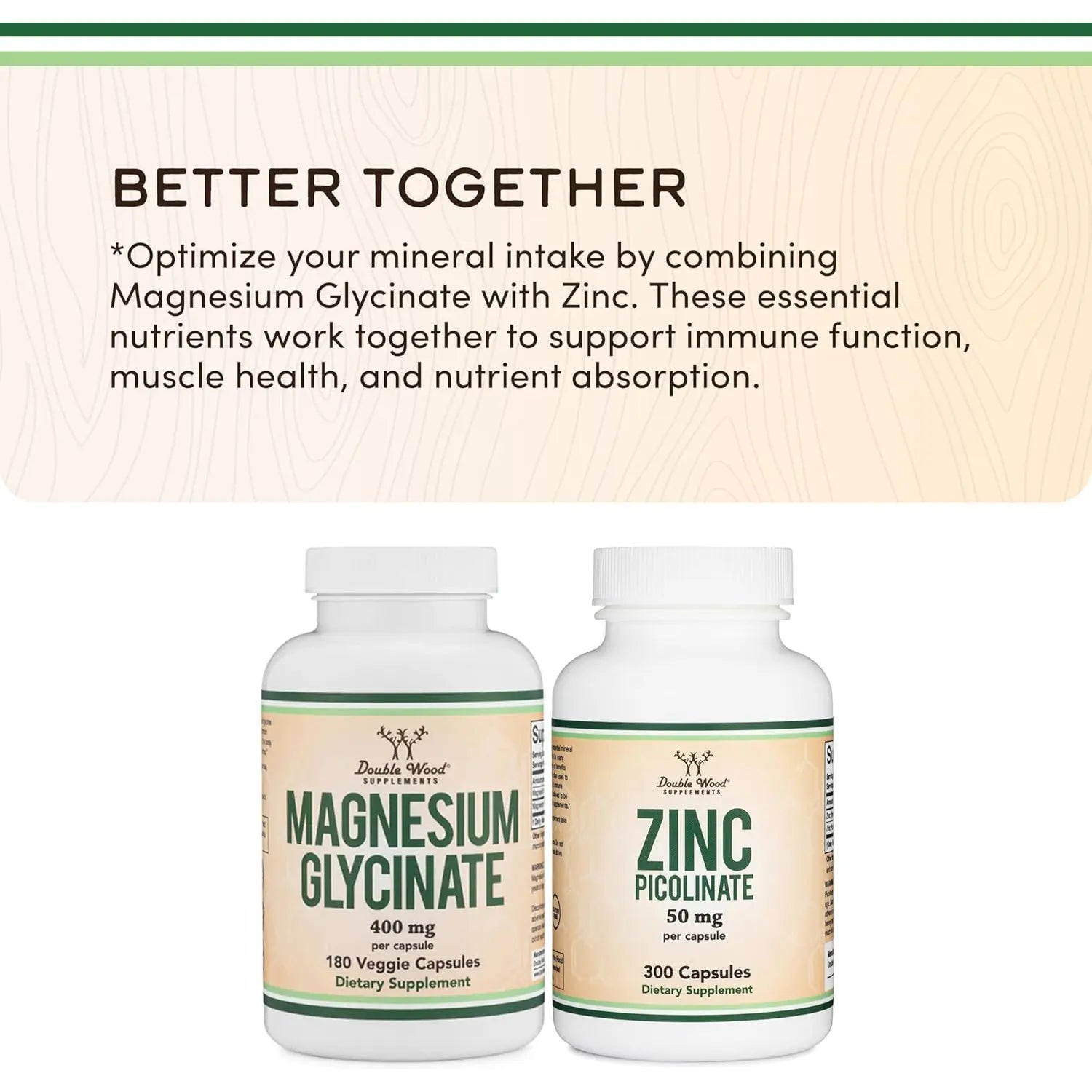 DOUBLE WOOD Magnesium Glycinate - 180 x 400 mg capsules