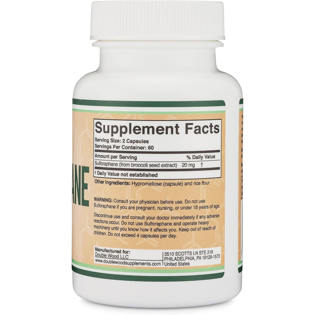 Double Wood Sulforafano 20 mg 120 Cápsulas