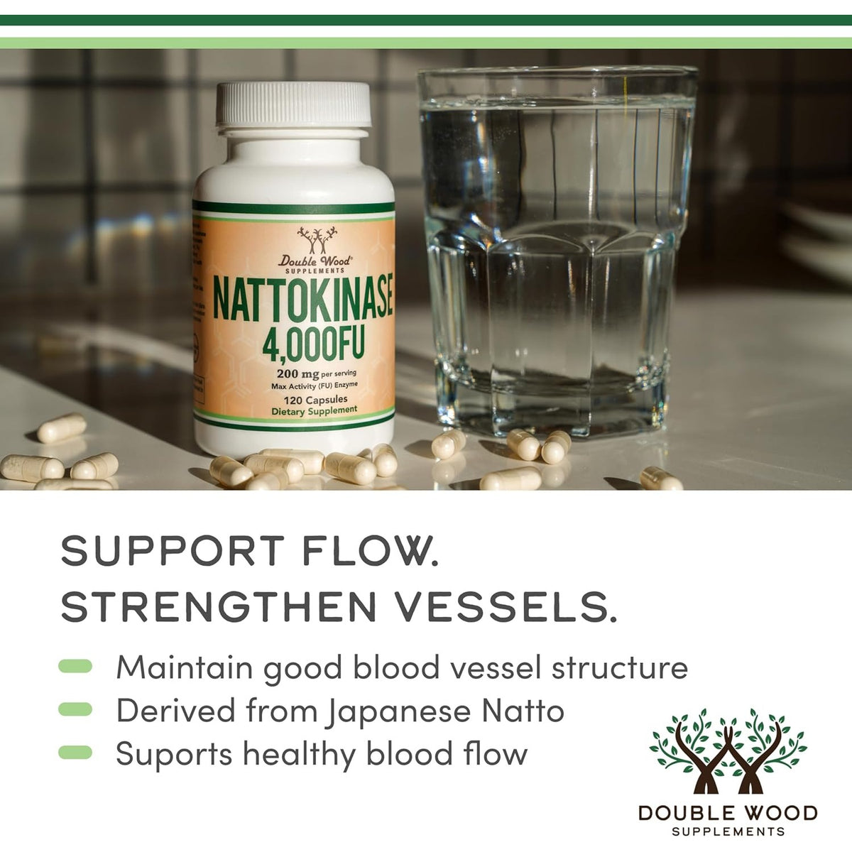 Double Wood Nattokinasa (2000 Fu) 100 Mg 120 Cápsulas