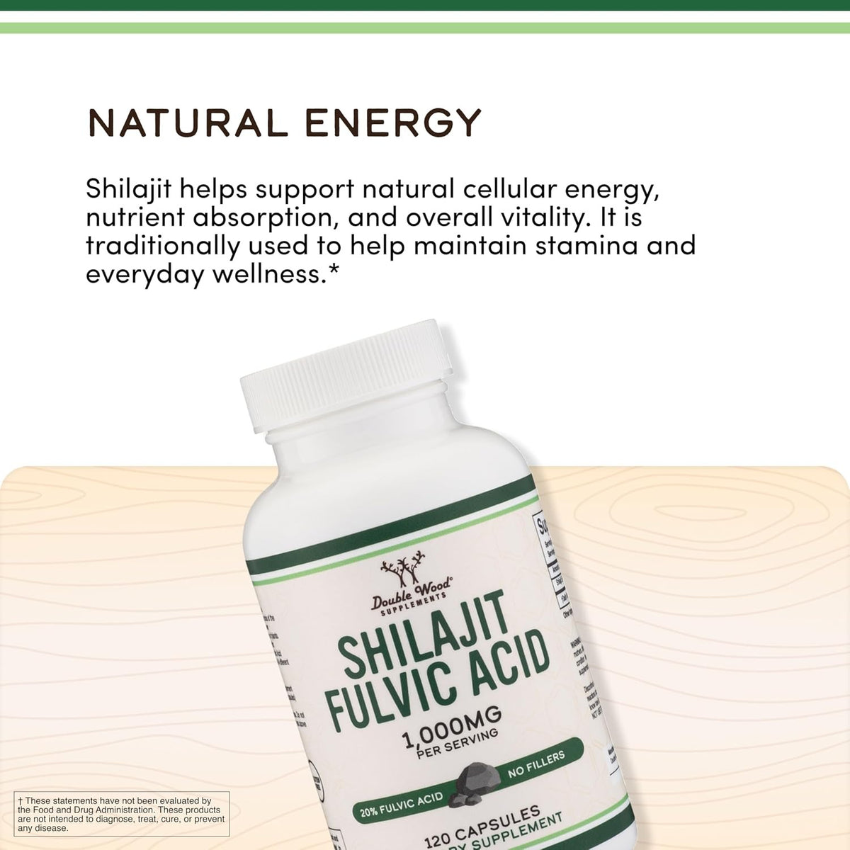 Double Wood Extracto de Resina de Shilajit 500 mg 120 Cápsulas
