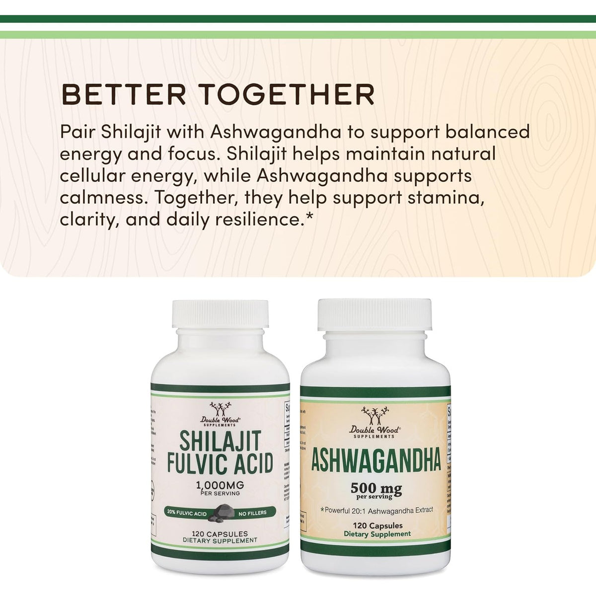 Double Wood Extracto de Resina de Shilajit 500 mg 120 Cápsulas