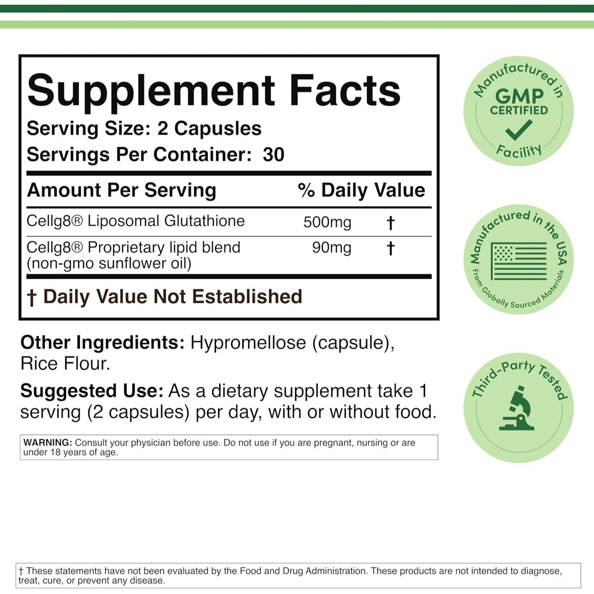 Double Wood Glutatión Liposomal 500 mg 60 Cápsulas